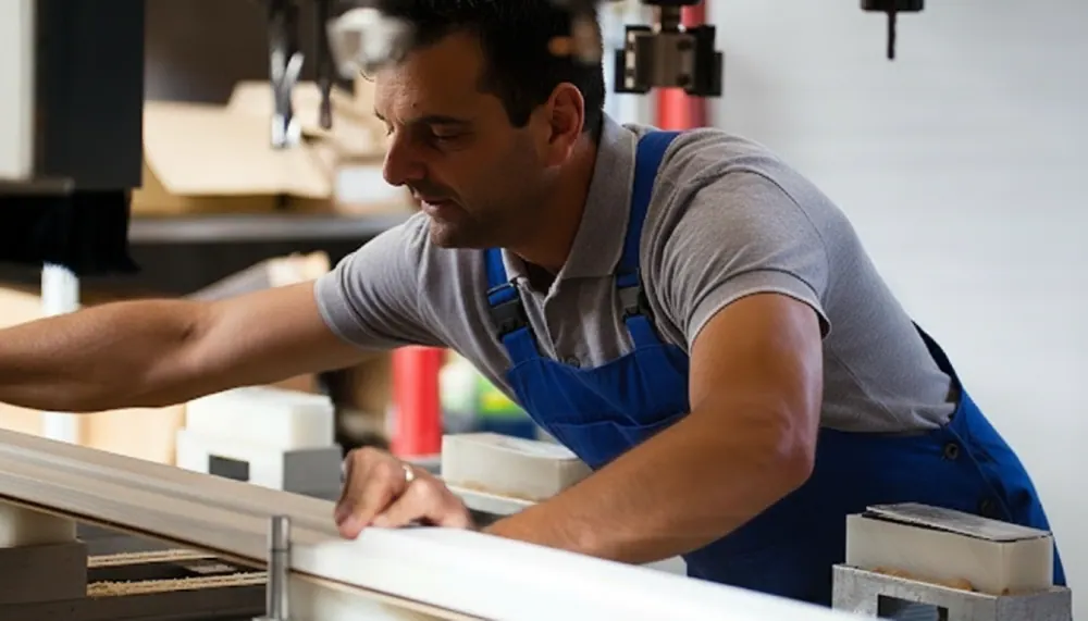 Lavorazione di un profilo per serramenti in alluminio