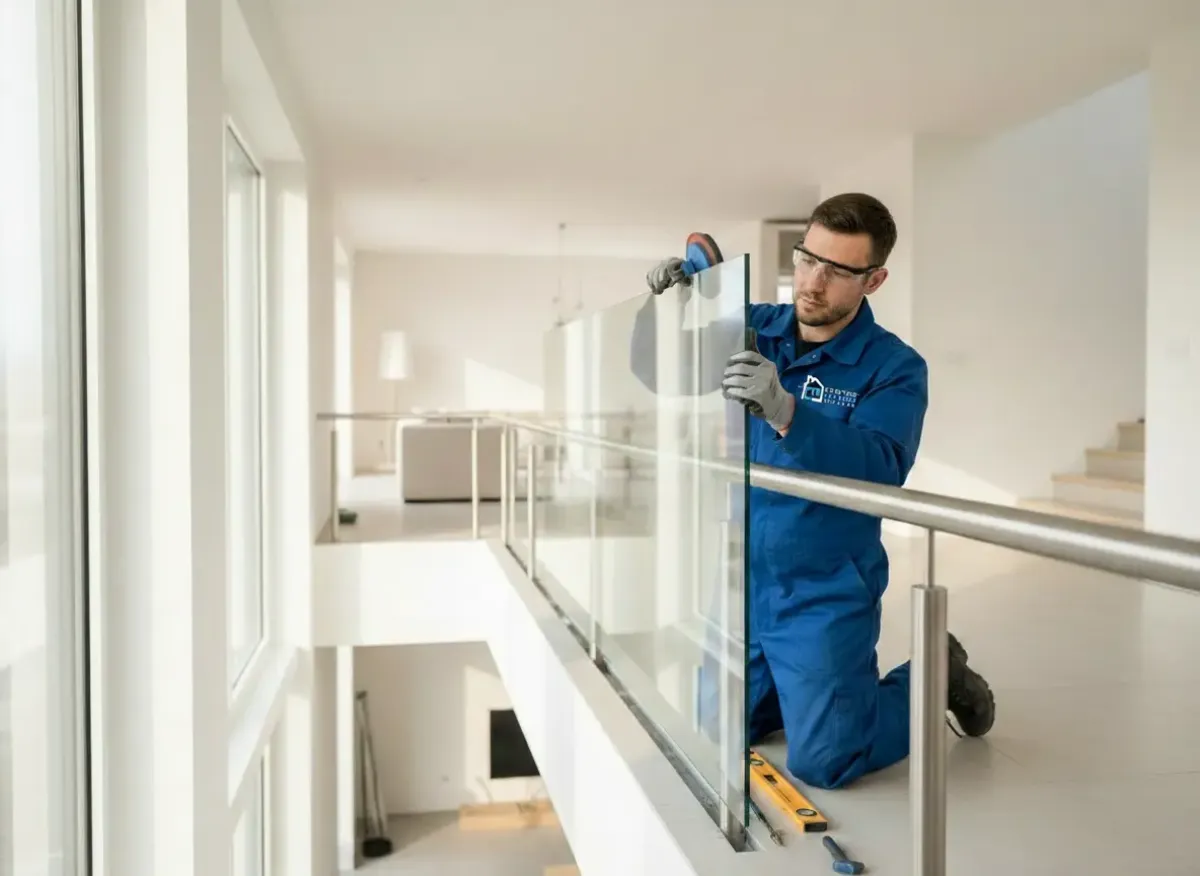 Installatore al lavoro su una struttura vetrata